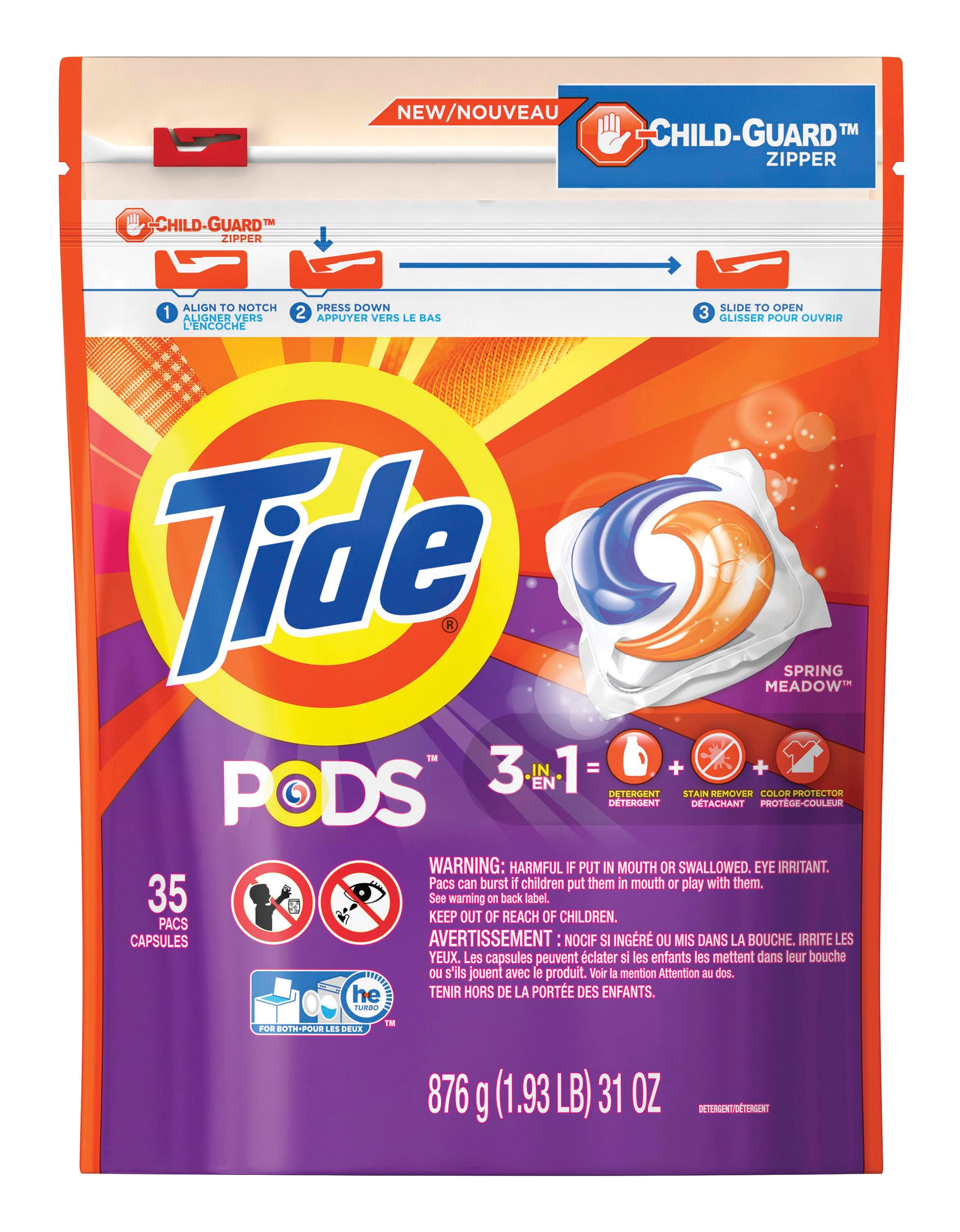 Tide Pods Spring Meadow Detergent, 28 Ounces, 35 Per Bag, White/Orange, Item Number 1571752